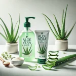 Aloe Vera Saft und Gel mit frischen Aloe Vera Blättern