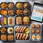 Meal-Prep-Behälter mit eiweißreichen Gerichten für Muskelaufbau