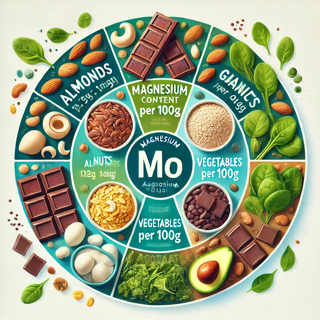 Infografik mit Magnesium-Lebensmitteln im Kreisformat