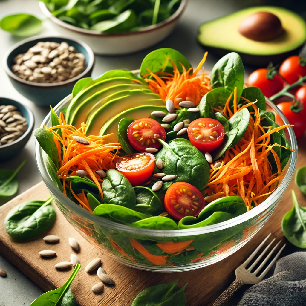 frischer rohkostsalat mit spinat avocado und tomaten