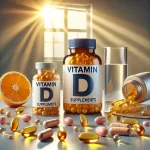 vitamin d überdosierung präparate auf tisch mit sonnenlicht