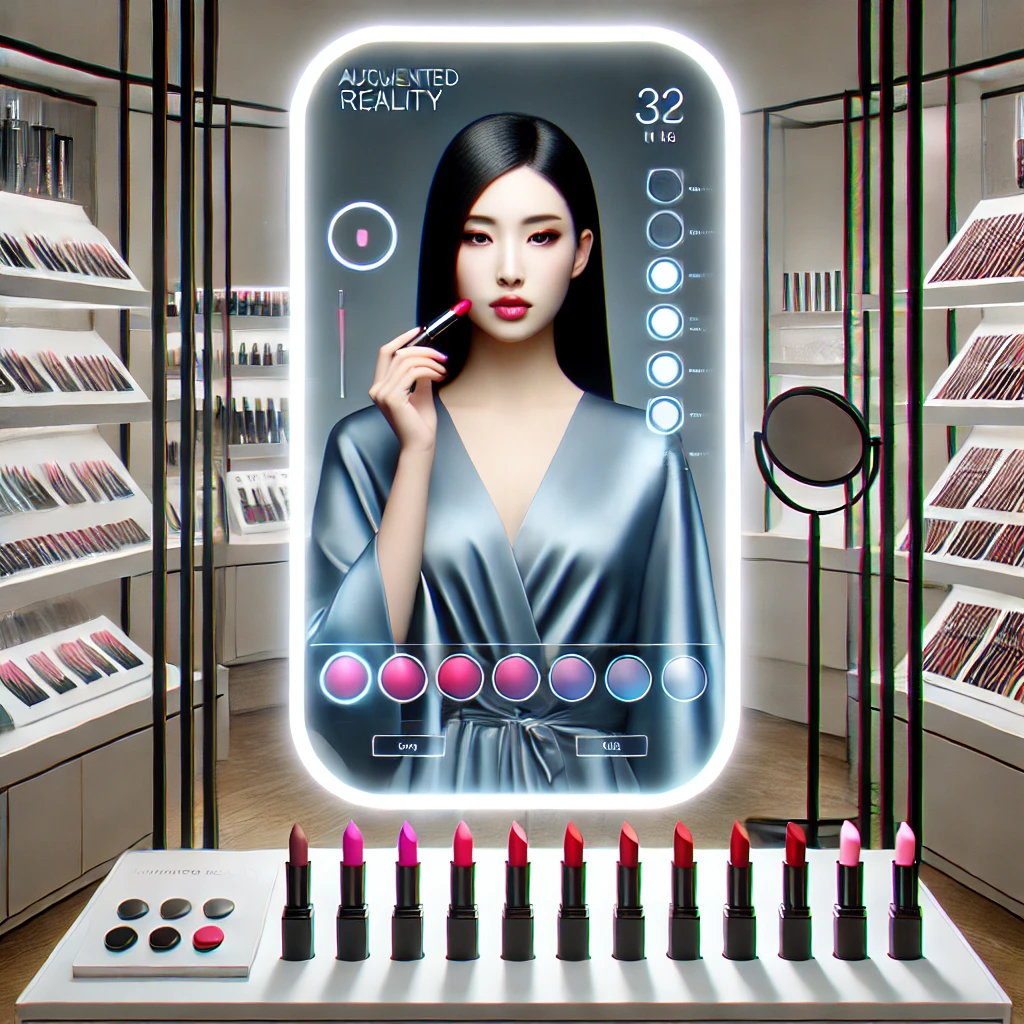 Smart Mirror zeigt AR-Make-up in einem modernen Beauty-Store